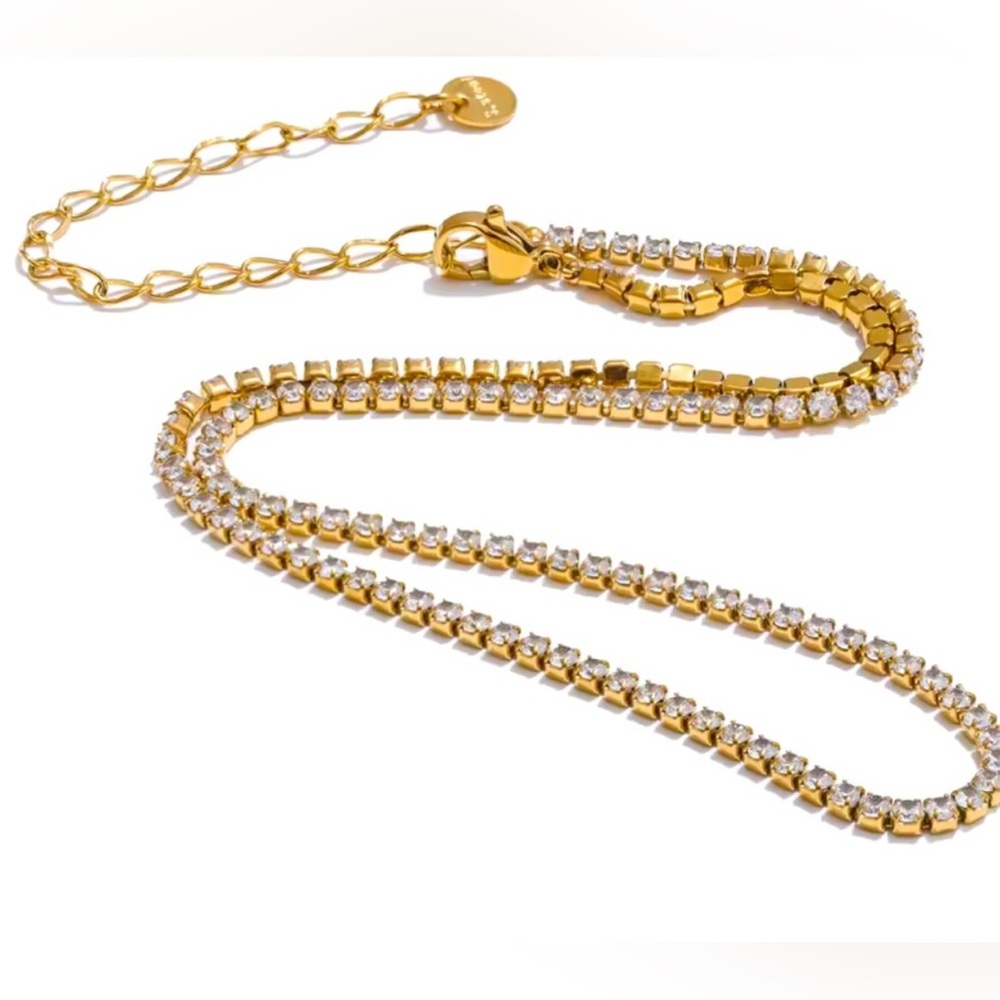 NEW 18K GOLD PLATED LUX SET “STELLAR CHAIN DUO” – TENNIS + CUBAN WITH STAR CHARM - Picture 5 of 5